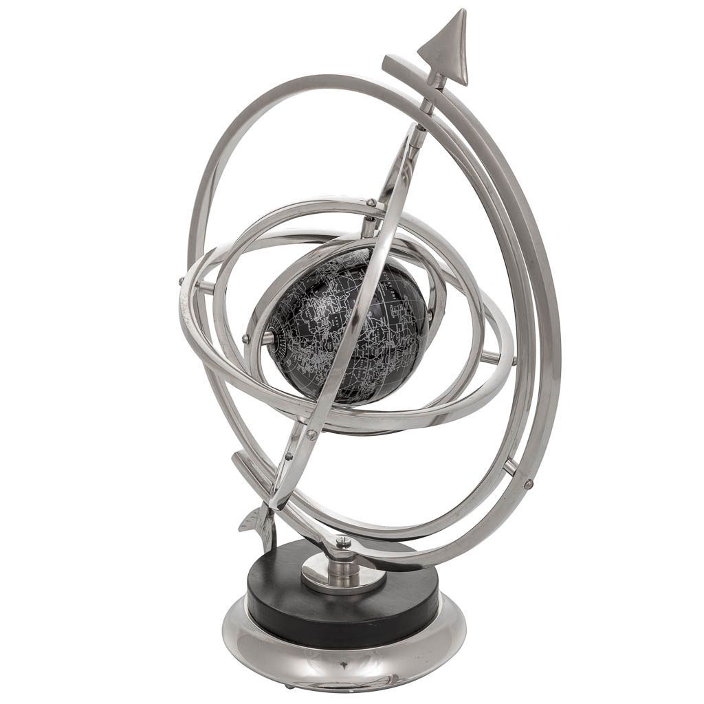 Esfera Astrologica De Aluminio Y Madera Negro Y Plata 32x32x42,5cm, El mejor complemento para tu hogar
