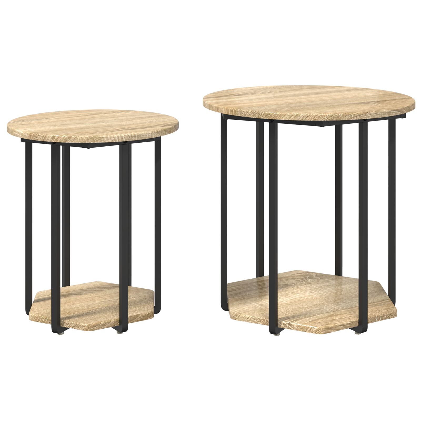 Mesa auxiliar vidaXL de 2 piezas de madera de roble Sonoma y metal