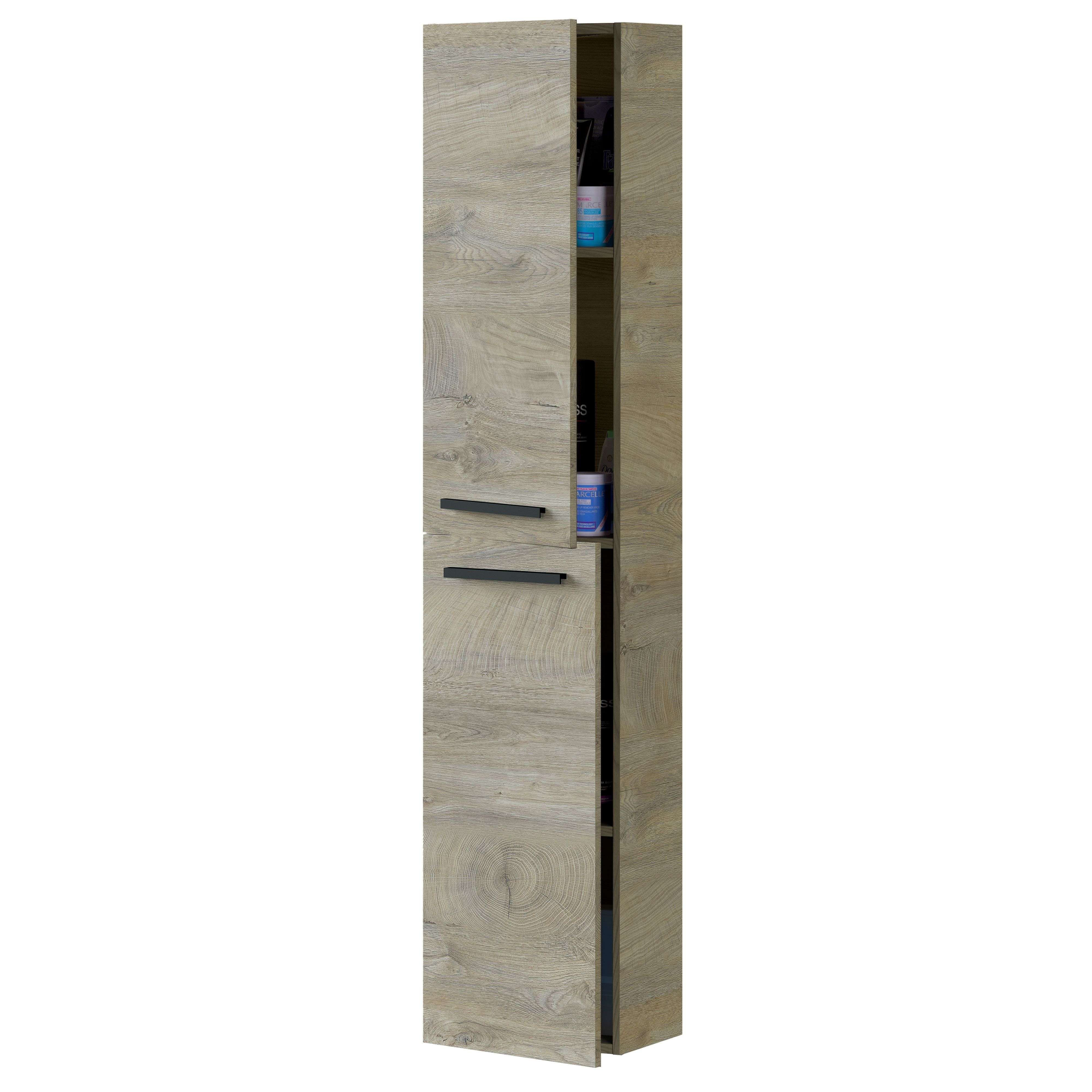 Miroytengo Columna de Baño Suspendida Aruba en Melamina Color Blanco Brillo , Cemento o Roble Alaska 30x150 cm