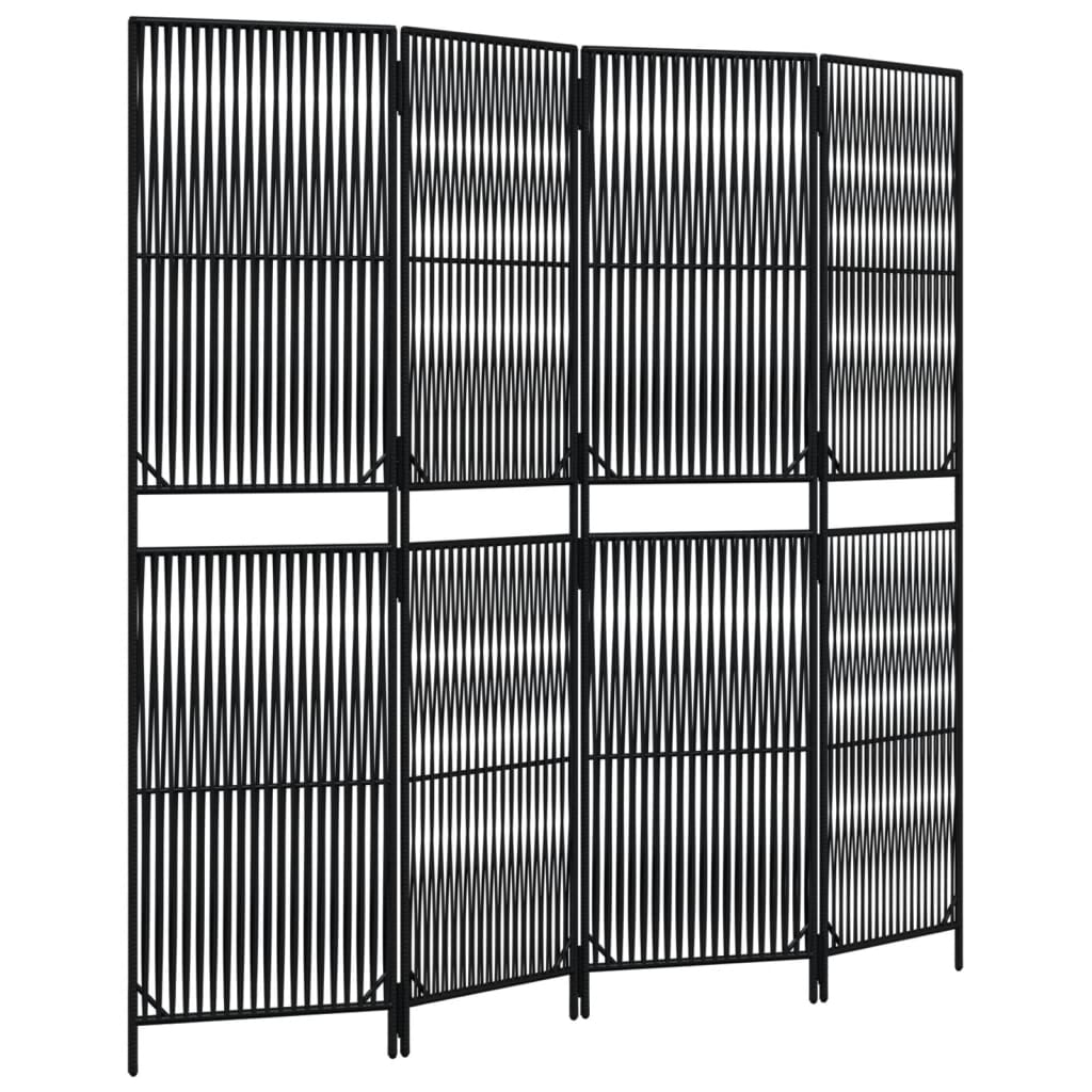 vidaXL Biombo de 4 paneles ratán sintético negro