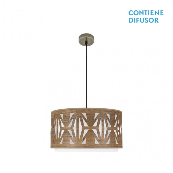 FABRILAMP Colgante Katerina color Cuero/madera Oscura modelo Regulable