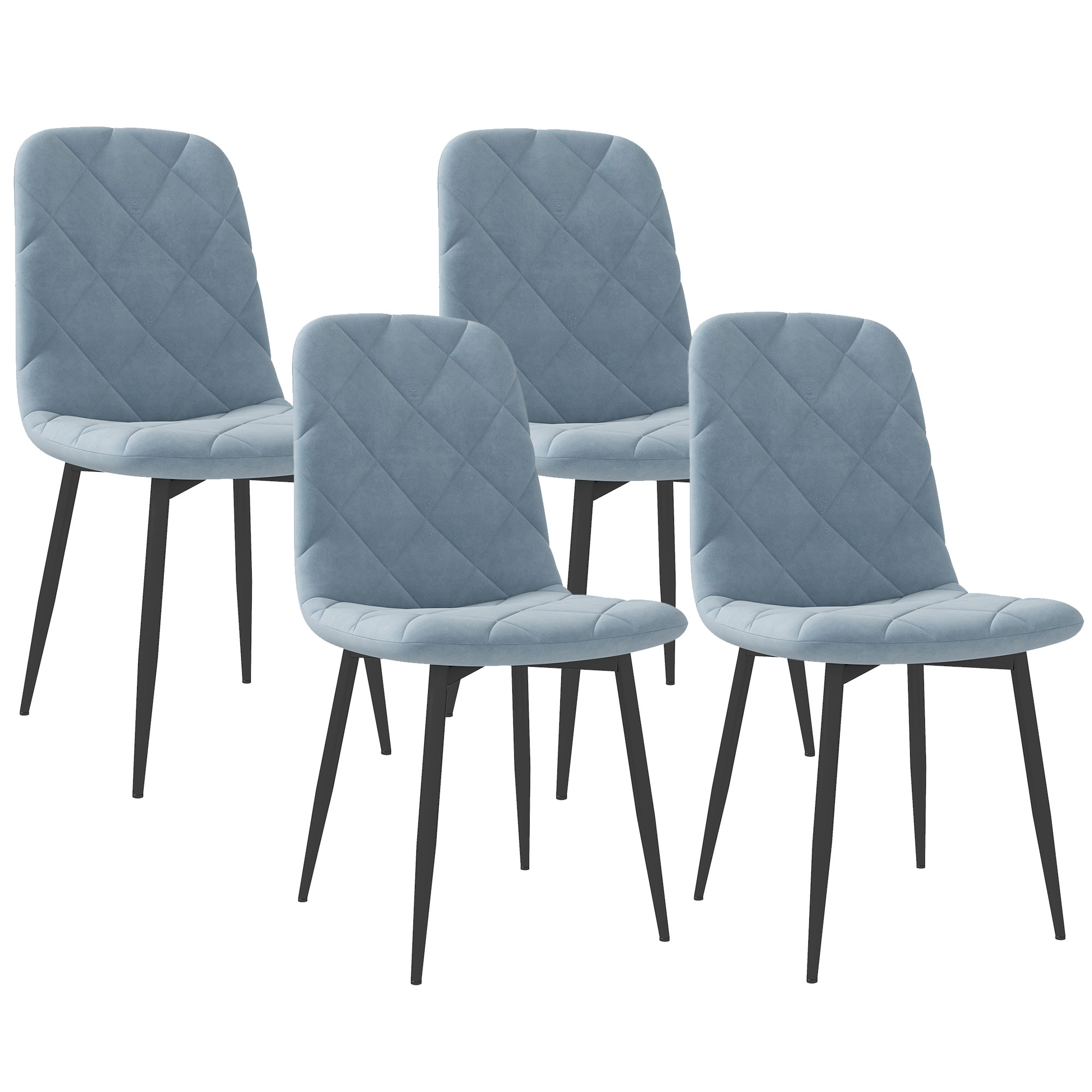 HOMCOM Juego de 4 Sillas de Comedor Modernas Sillas de Cocina Tapizadas en Terciopelo con Patas de Acero para Salón 45x54x87 cm Gris