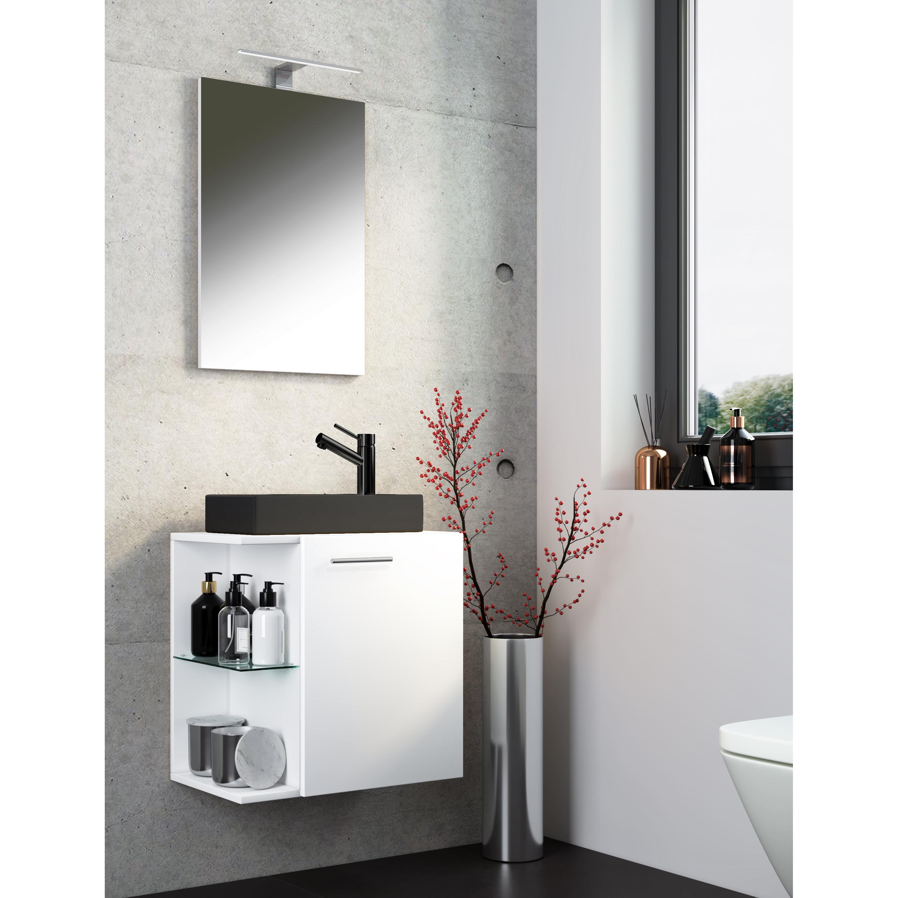 Conjunto de muebles de baño de 3 piezas WC de invitados Lavabo de baño de invitados pequeño y estrecho Hausa SP-BL Conjunto de muebles de baño de 3 piezas WC de invitados Lavabo de baño de invitados pequeño y estrecho Hausa SP-BL