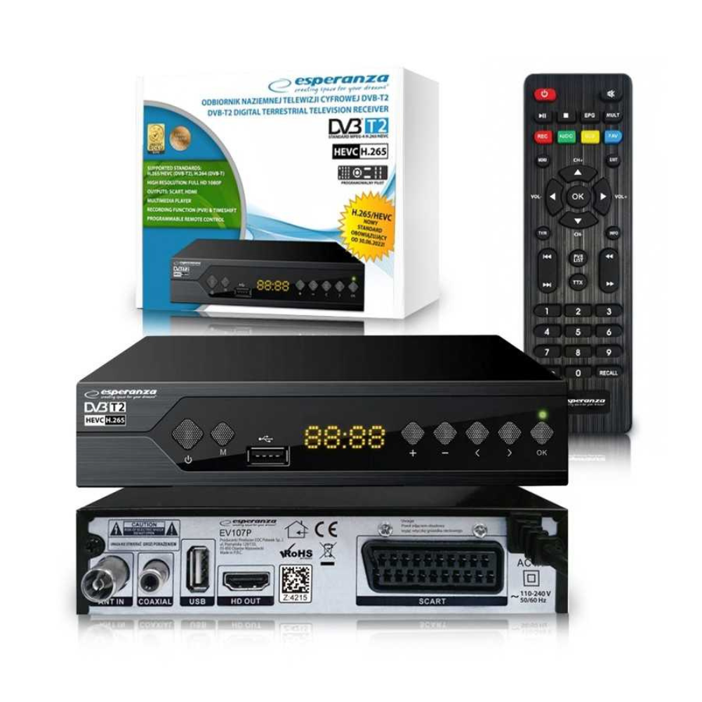 DIGITAL TUNER ESPERANZA DVB-T2 H.265/HEVC EV107P Envió 24Horas