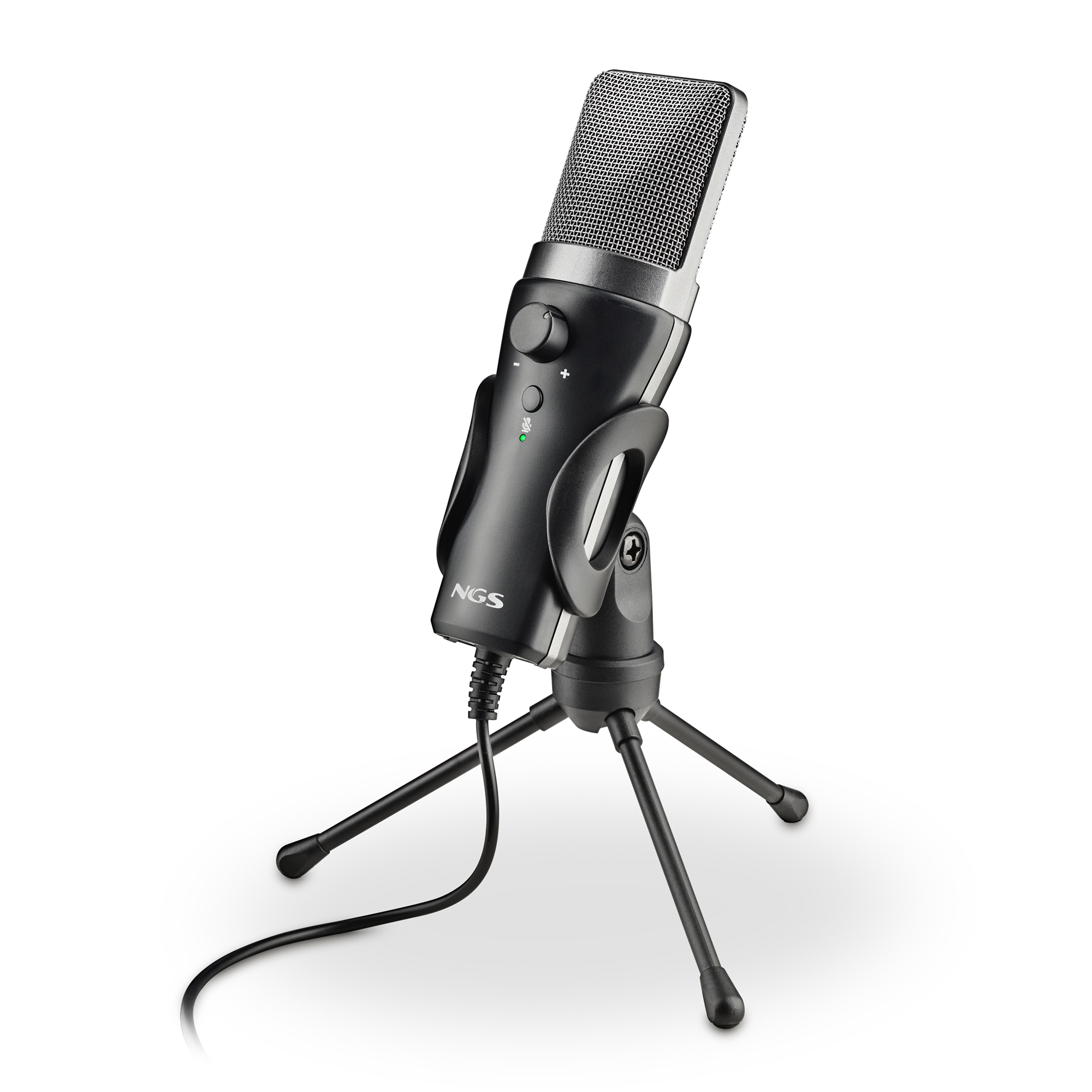 NGS MS120 USB: Micrófono USB con soporte de trípode. Ideal para PC o portátil. Sonido nítido. Regulable. Longitud del cable: 1,8 m