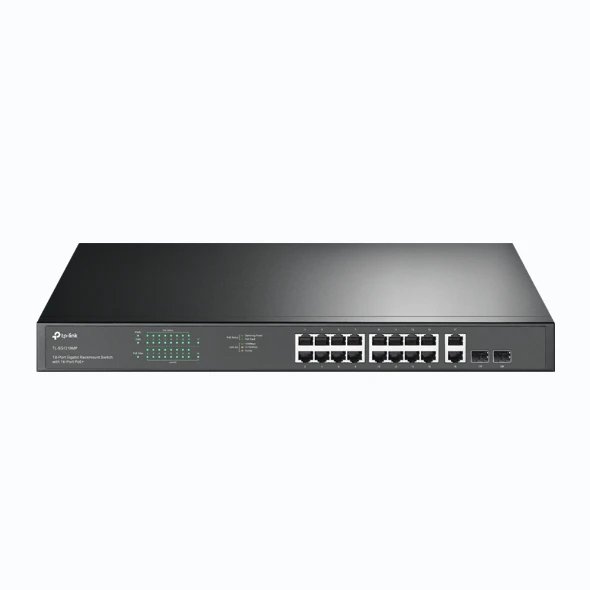 HUB Switch puertos 16 puertos Gigabit PoE+ RJ45 y 2 puertos Gigabit RJ45 no PoE TP-LINK TL-SG1218MP  | 16 puertos PoE+ y 2 ranuras combo Gigabit SFP, Negro