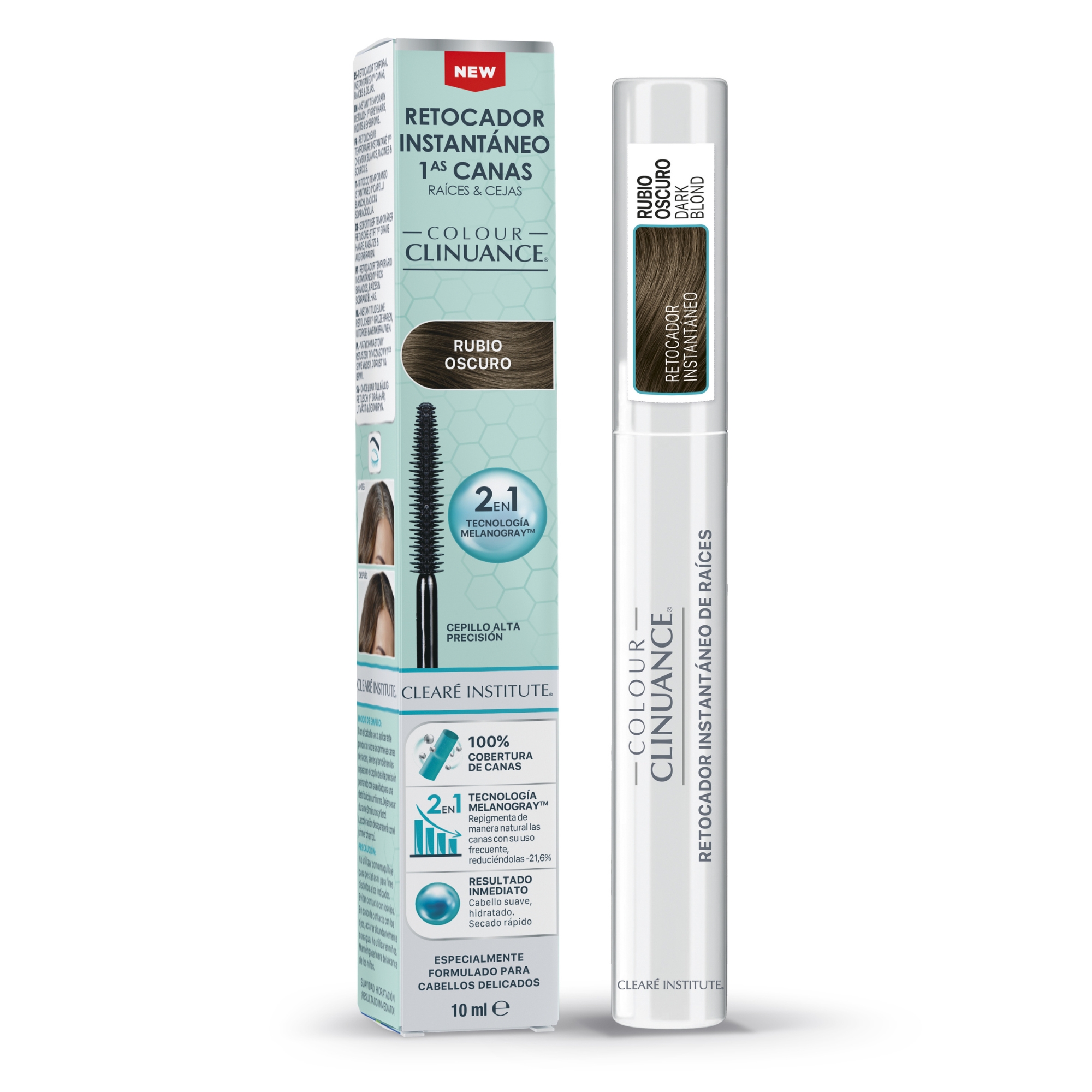 Clearé Institute Colour Clinuance Retocador Temporal Instantáneo de Primeras Canas, Raíces y Cejas | Cubre al 100% las canas | Previene la aparición de futuras canas | Aplicación fácil y rápida en solo 3 minutos | Disponible en 4 tonos - 10ml