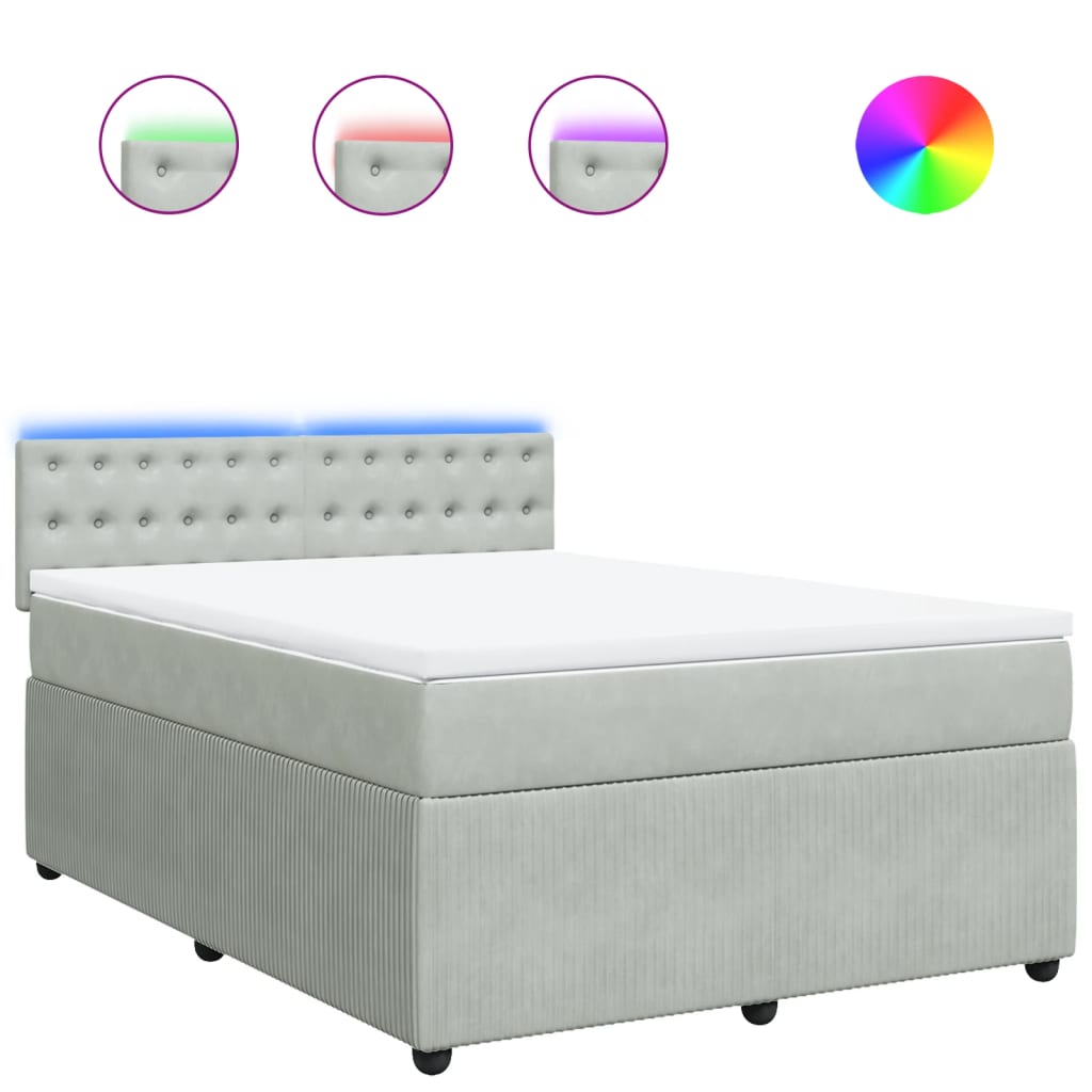vidaXL Cama box spring con colchón terciopelo gris claro 140x200 cm