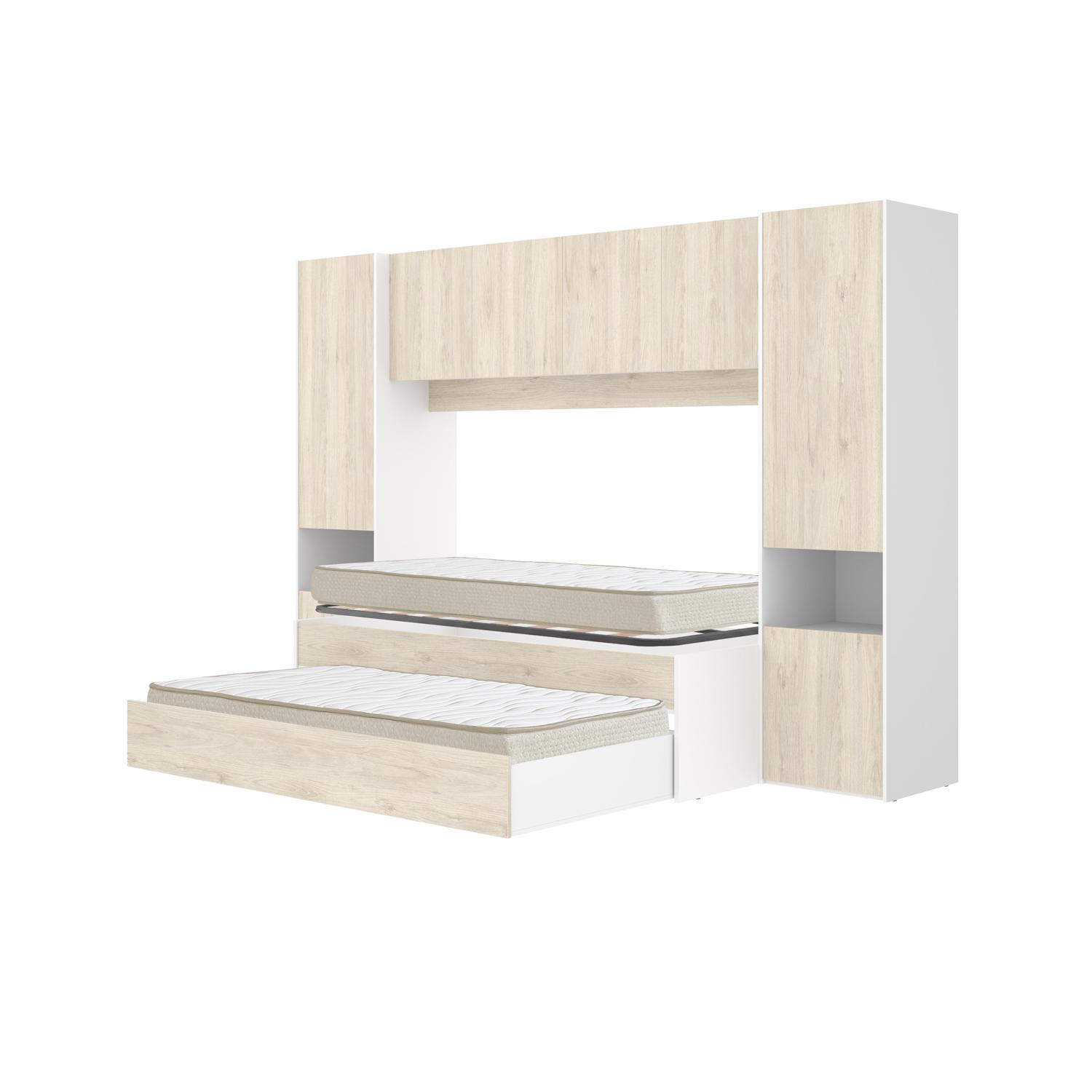 Pack ahorro juvenil Dormitorio puente Kwai, 1 Somier y 2 Colchones viscoelásticos Nova 90 x 190 cm | Subida a domicilio