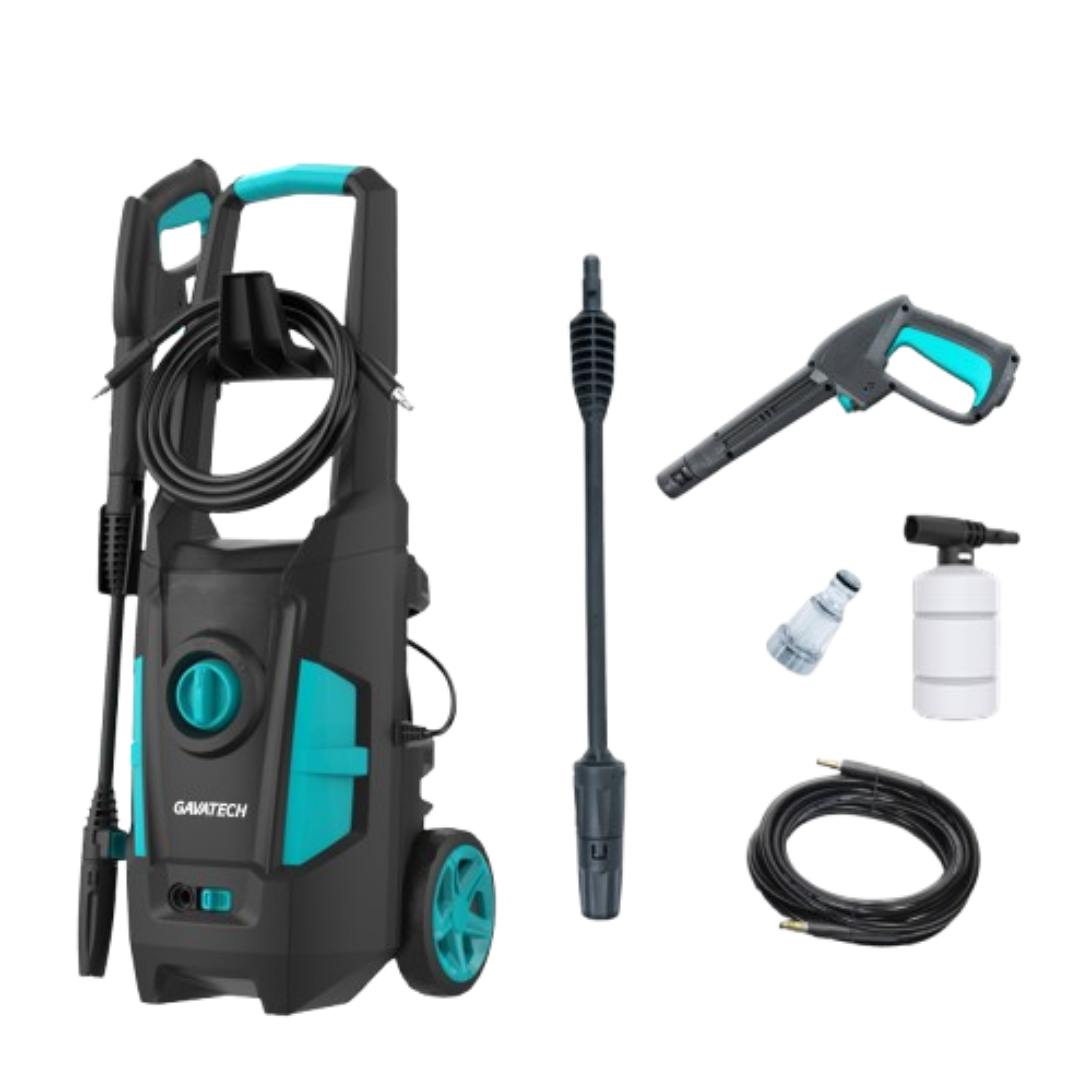 Hidrolimpiadora Gavatech de alta presión, 1800W, 390 L/h de caudal máximo. Manguera de alta presión de 5 metros. Incluye bote para detergente