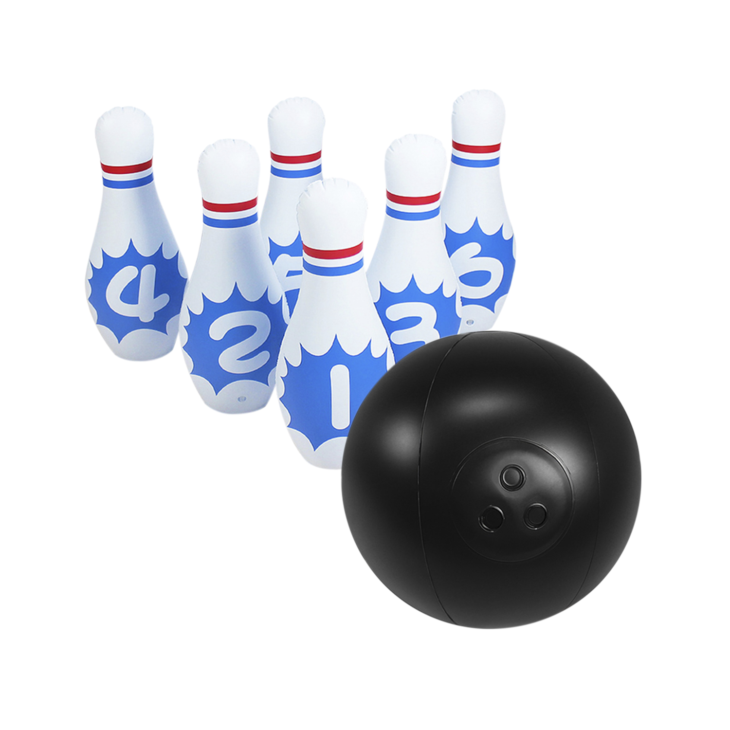 DAM. Juego de bolos hinchable, bola y 6 bolos. 18x18x24 cm.
