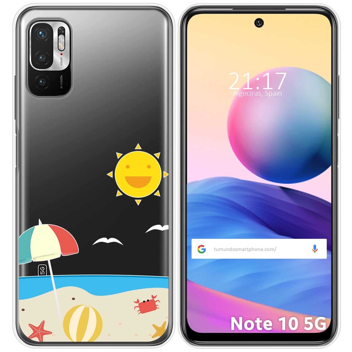 Tumundosmartphone Funda Gel Transparente para Xiaomi Redmi Note 10 5G / POCO M3 PRO 5G diseño Playa Dibujos