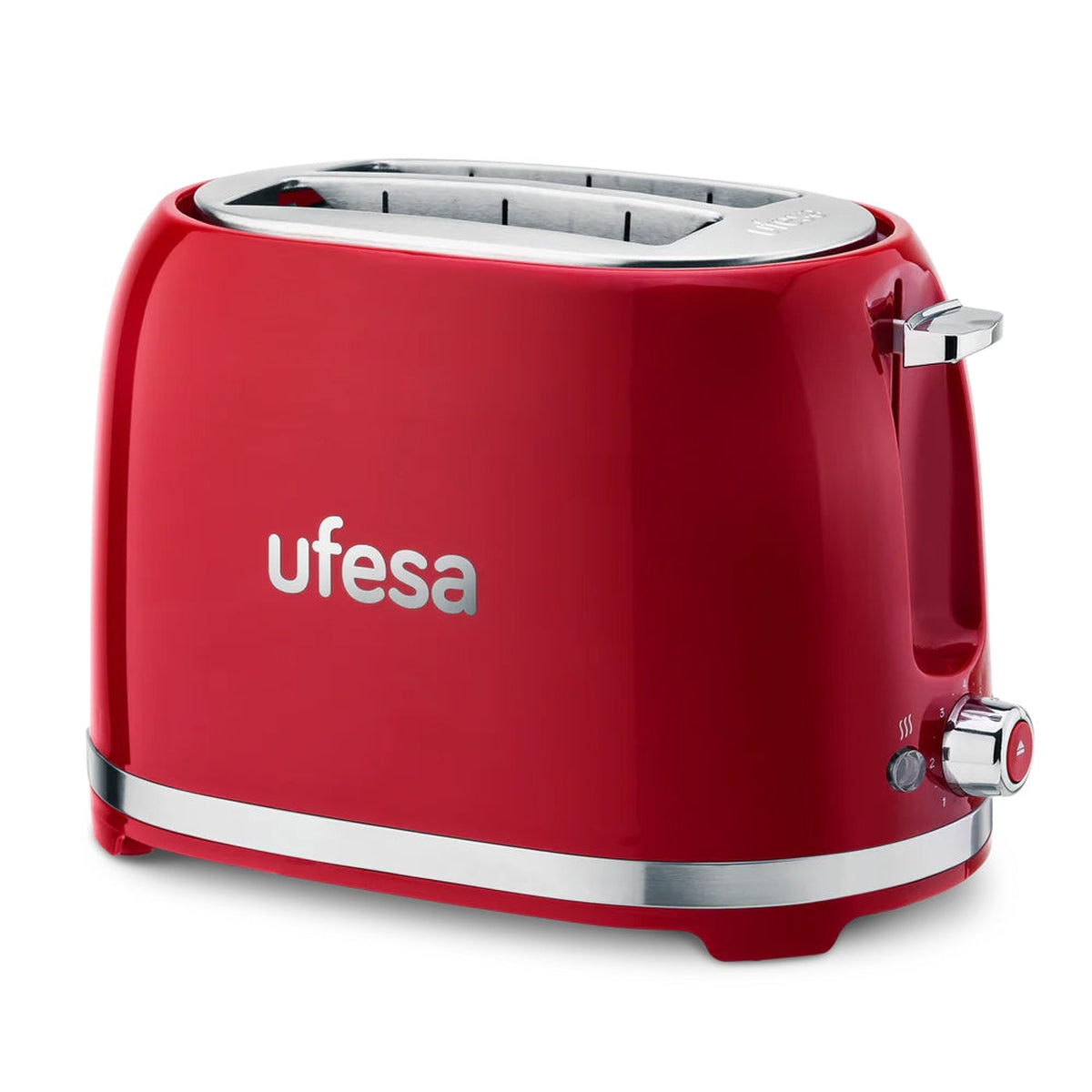 Ufesa - Tostador Classic PinUp con diseño retro compacto, 2 ranuras amplias y 7 niveles de tostado, funciones descongelar/recalentar/cancelar, bandeja recoge migas y recoge cables, color blanco o rojo