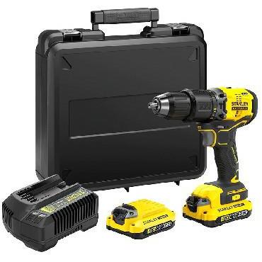 STANLEY SFMCD715D2K-QW Taladro Percutor V20 LI-Ion 18V Brushless con 2 Baterías 2Ah Inlcuye Cargador y Maletín