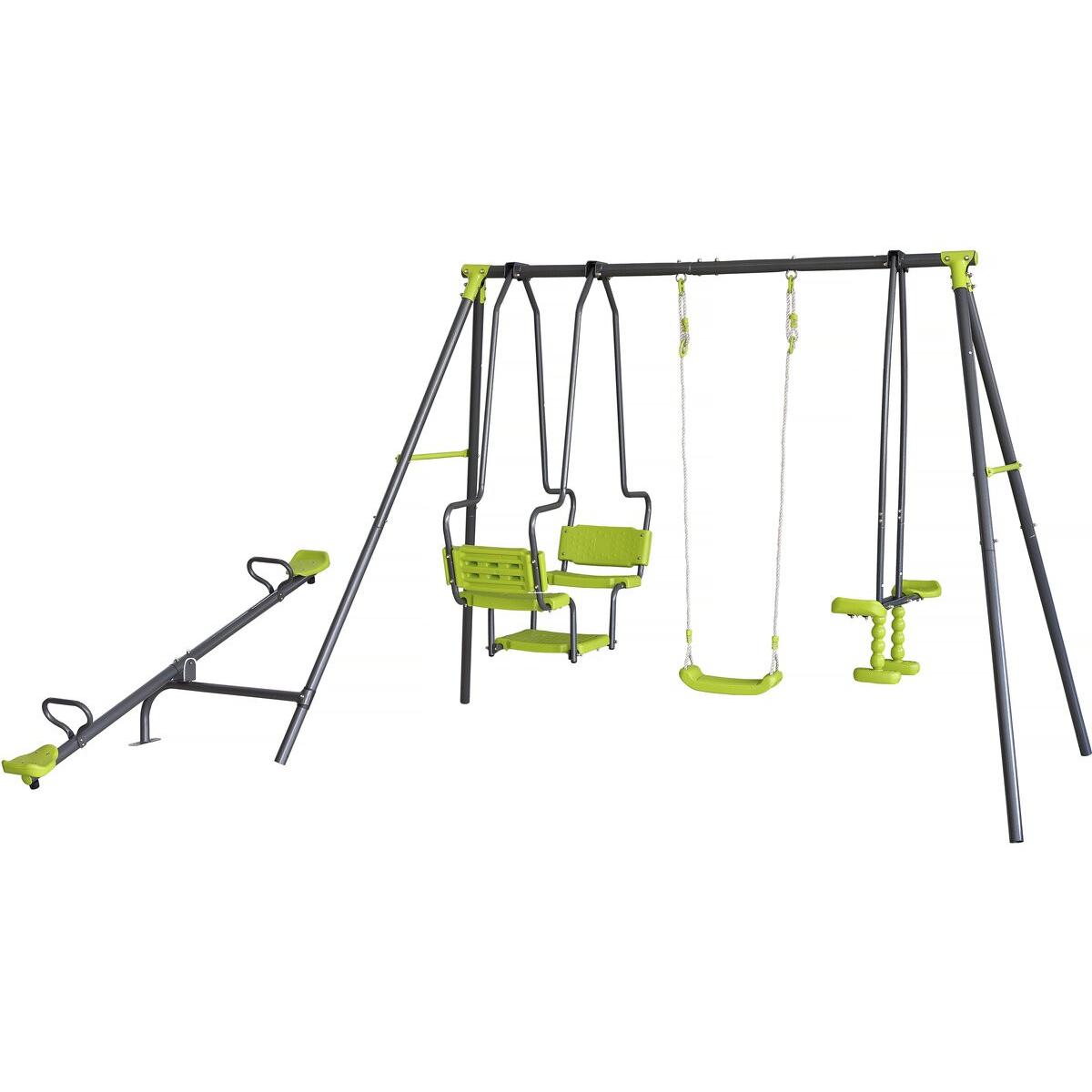 Habitat y Jardin - Columpio de metal "Lenny" - 4 aparatos - Verde