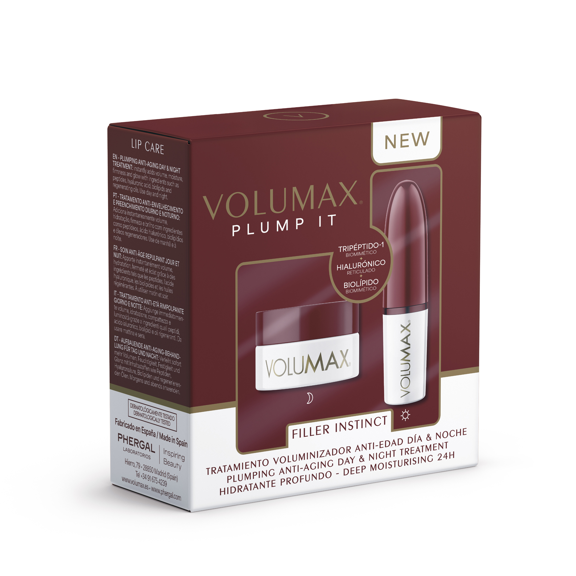 Volumax Plump It Filler Instinct | Tratamiento Labial Antiedad | Labios con Volumen | Hidratación, Firmeza y Luminosidad | 4 gr + 4gr