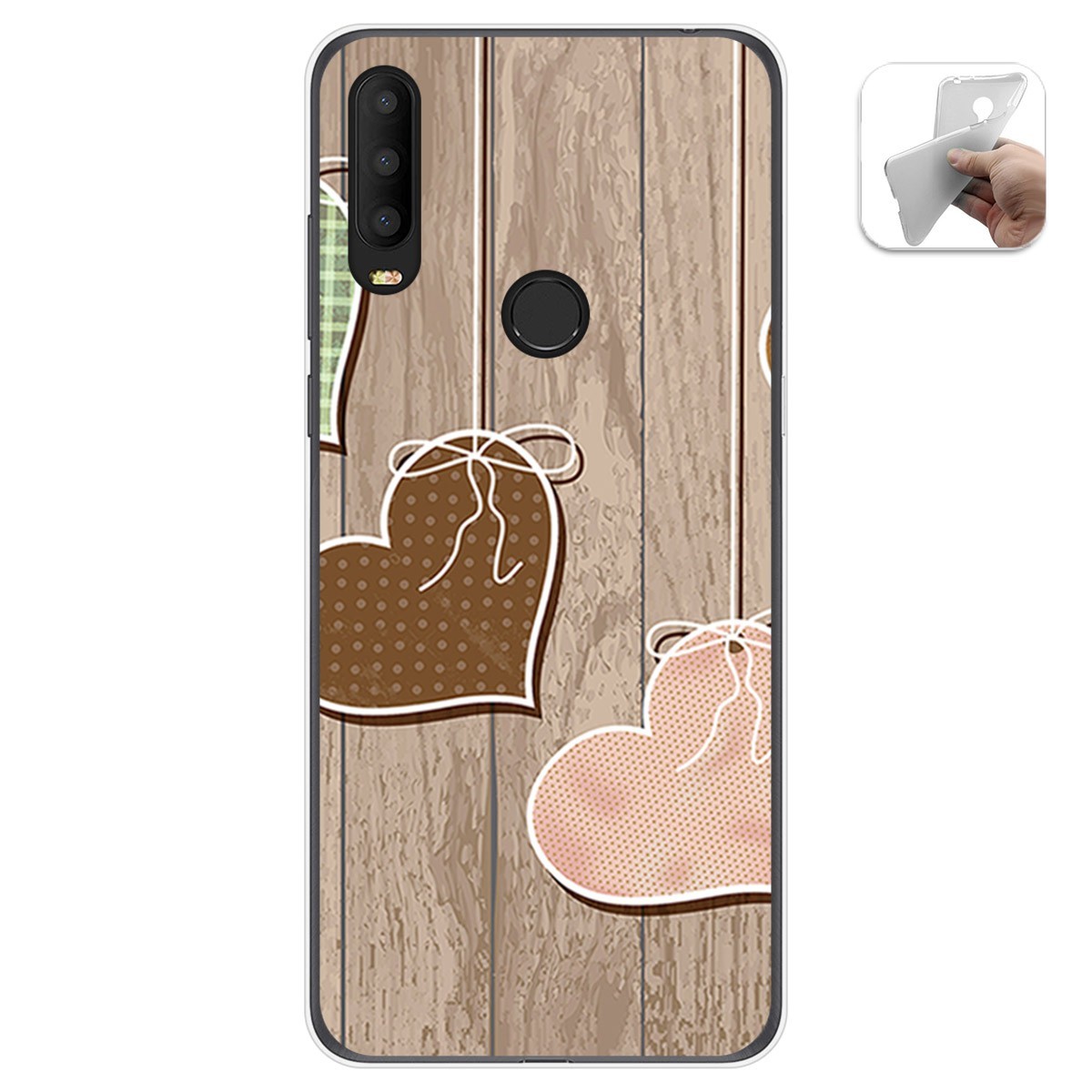 Tumundosmartphone Funda Gel Tpu para Alcatel 3X 2020 diseño Corazones Madera Dibujos