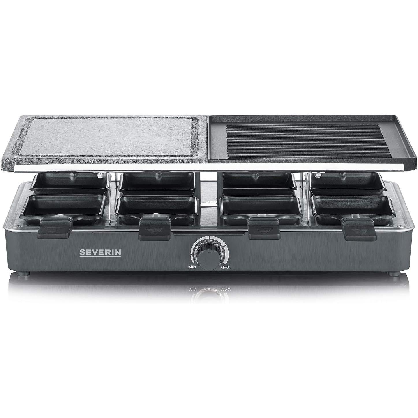 SEVERIN - Raclette y Parrilla Eléctrica con Piedra Natural para Alimentos Tiernos y Jugosos, 46.5x40x14.3 Cm, Negro, 1400 W, RG 2371
