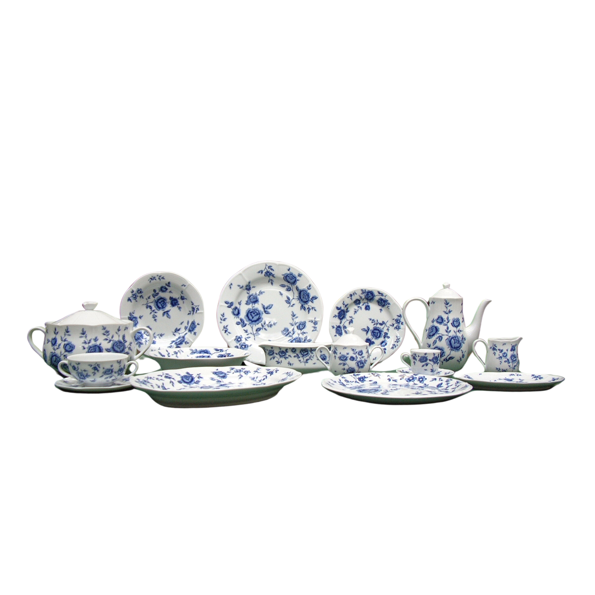 Vajilla de Porcelana Blanca con Flores Azules 83 Piezas | Carlotta Set Vajilla Menaje - Alta Calidad