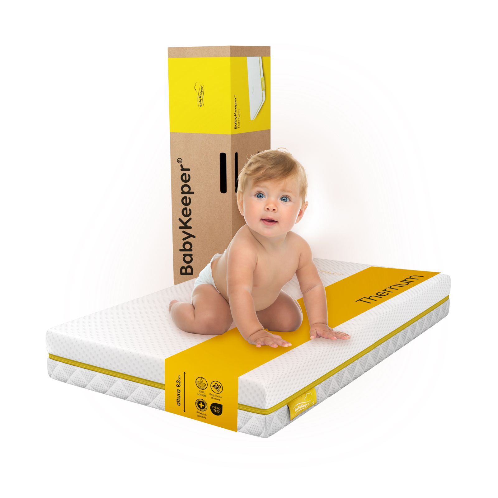 Colchón Cuna Ternum | Colchon Plagiocefalia | Antiasfixia, Calidad y Seguridad | 9,2 cm Grosor, 100% Lavable | Regulación Térmica | Elimina Microorganismos | Fabricado en España - Babykeeper