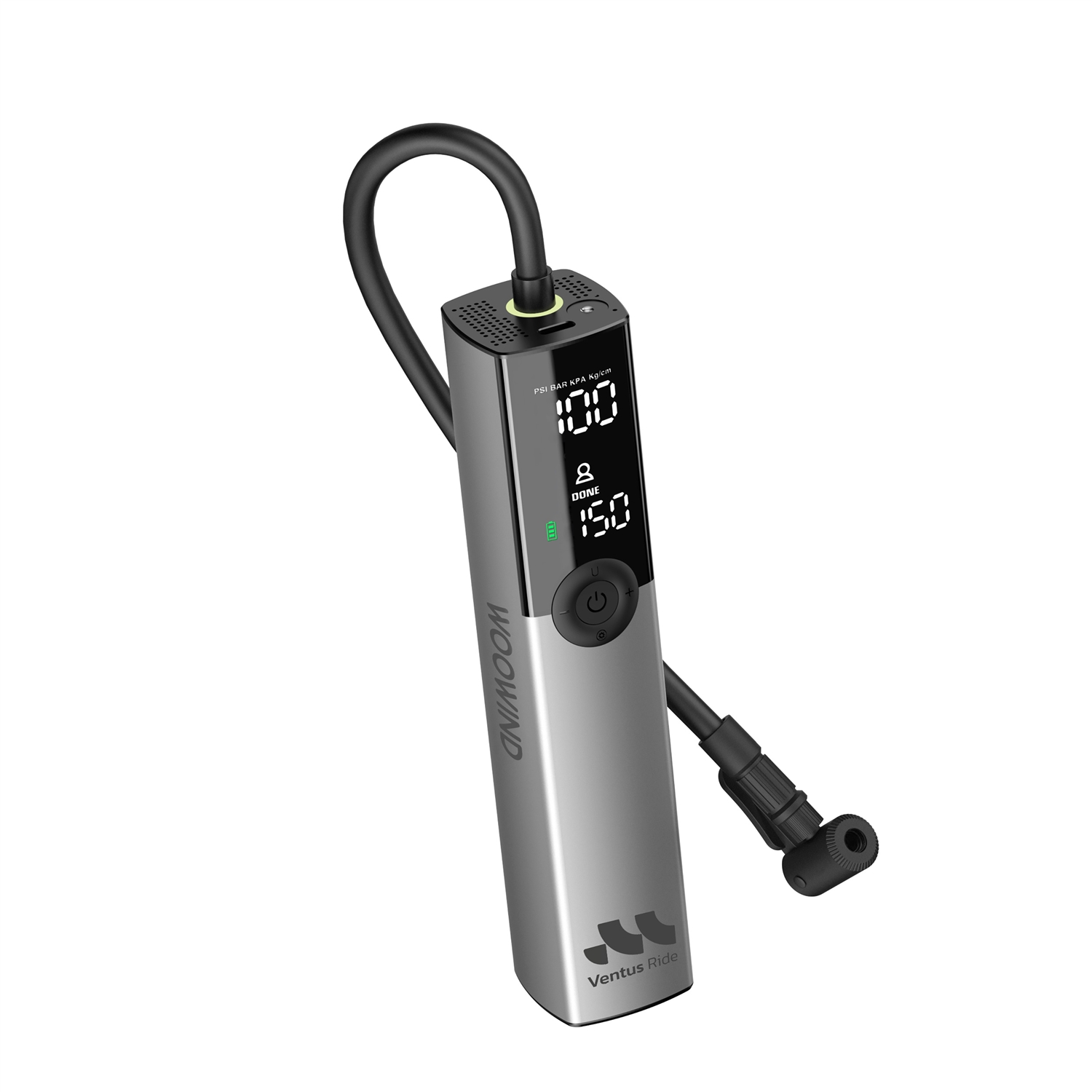 Woowind Ventus Ride inflador portátil para bicicletas, scooters y motos, gris metalizado
