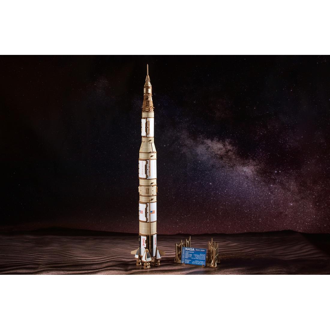Ugears Saturno V 70257 - Maqueta Espacial de Madera sin Pegamento ni Herramientas, Ideal para Armar.