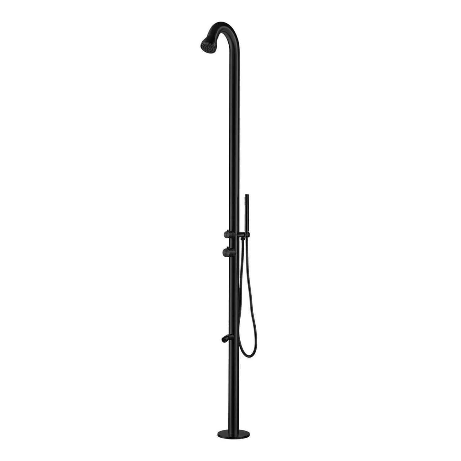 SINED Ducha para Exteriores de Acero Náutico Inoxidable AISI 316L en Negro Satinado con Ducha de mano y mezclador para Entrada de Agua Caliente y Fría altura 229 cm modelo DOCCIA BOSA NERA
