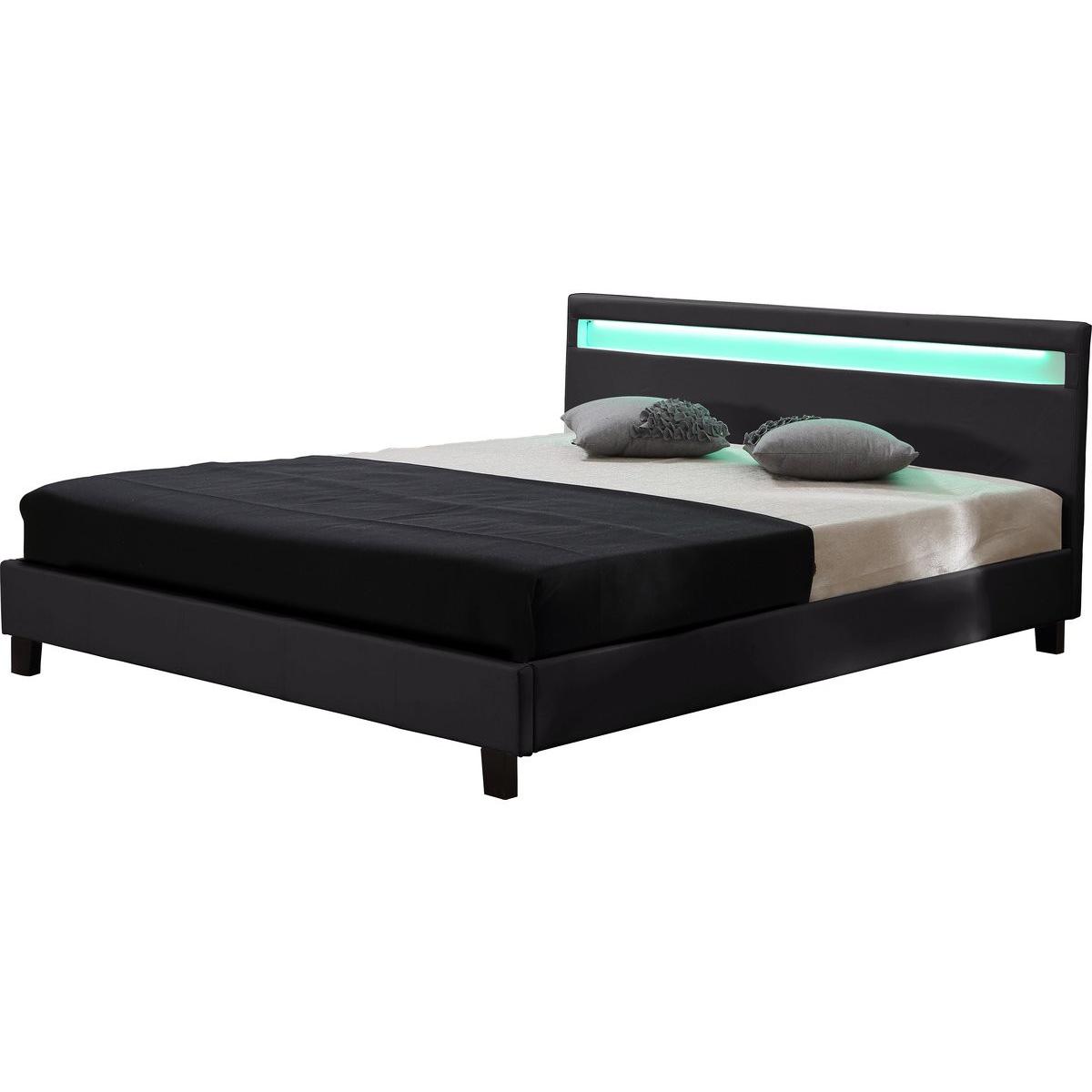 Habitat y Jardin - Cama con cabecero LED "Maria" - 160 x 200 cm - Negro
