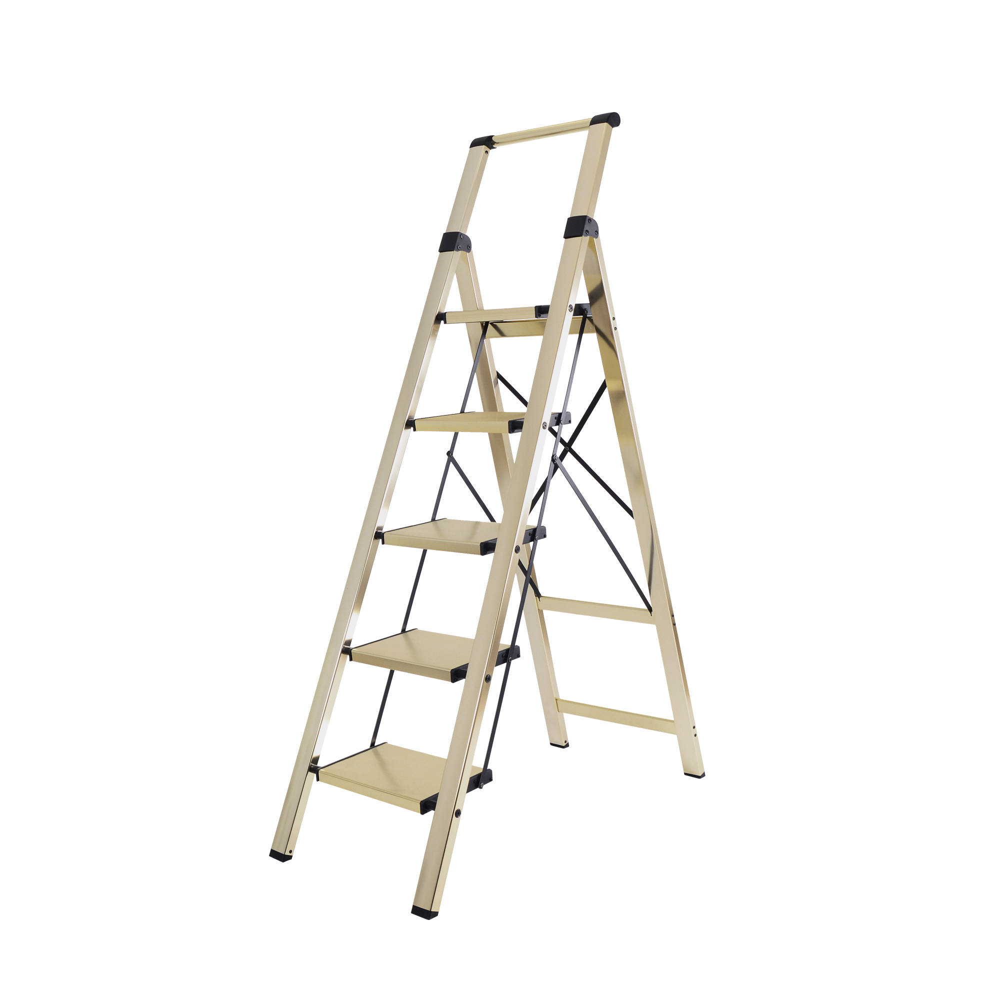 Escalera DALIA - Escalera domestica de Aluminio con Mango. 5 peldaños (Champagne)