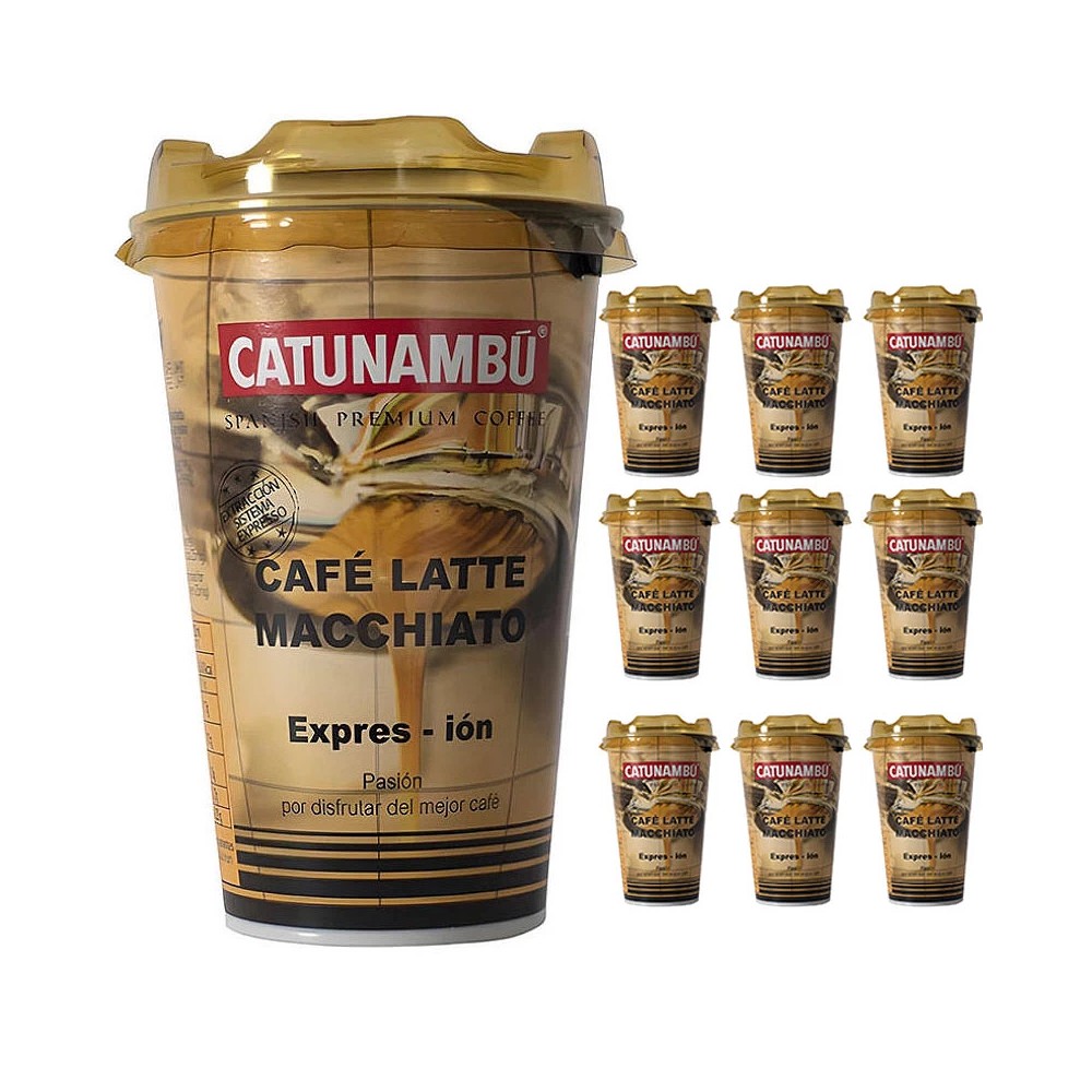 Catunambú - 10 Café Latte Macchiato Catunambú para llevar. Professional Spanish Premium Coffe 220ml. 8436576473009