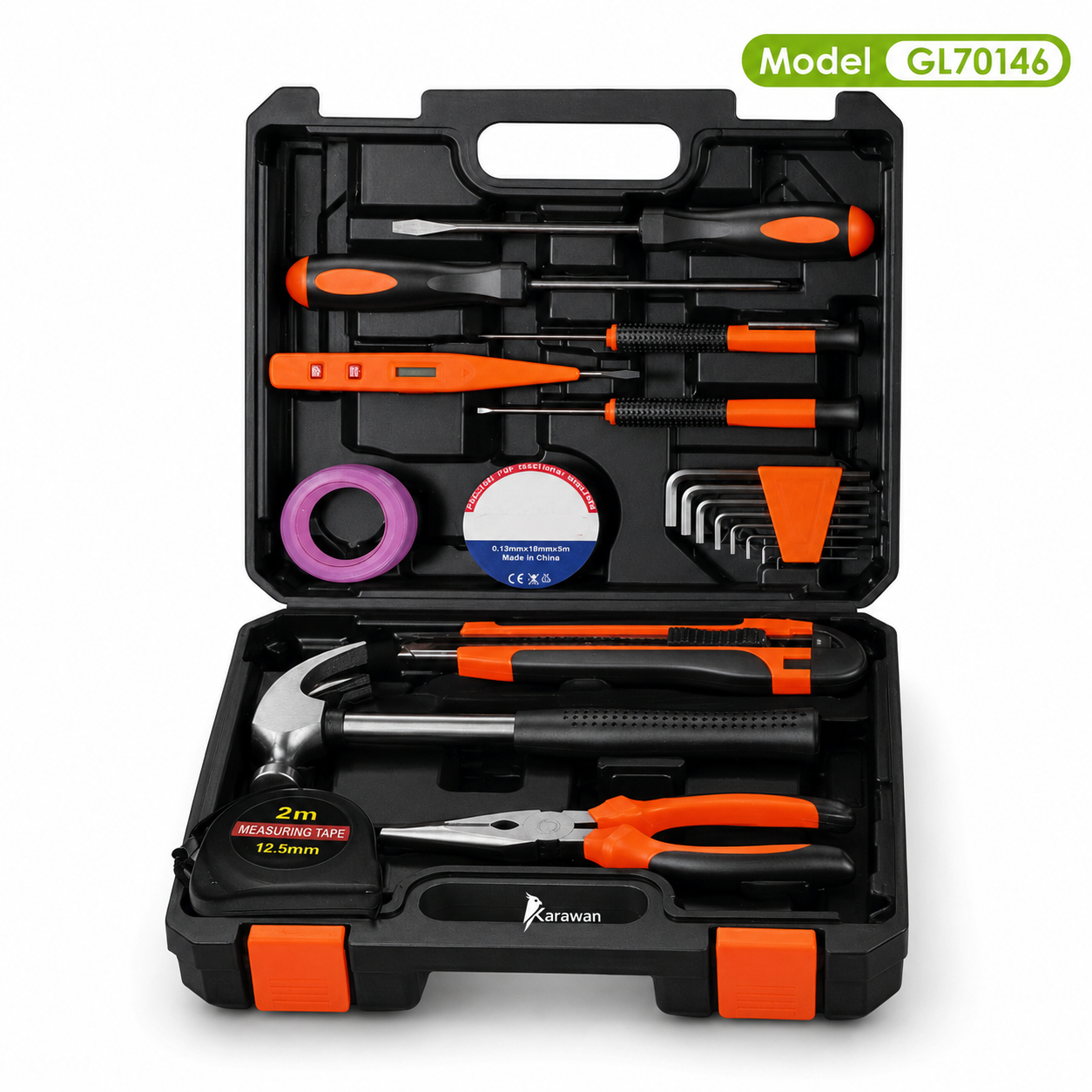 Kit de Herramientas Karawan con Maletín Modelo GL70146 para Reparación, Hogar y Bricolaje -20Pcs
