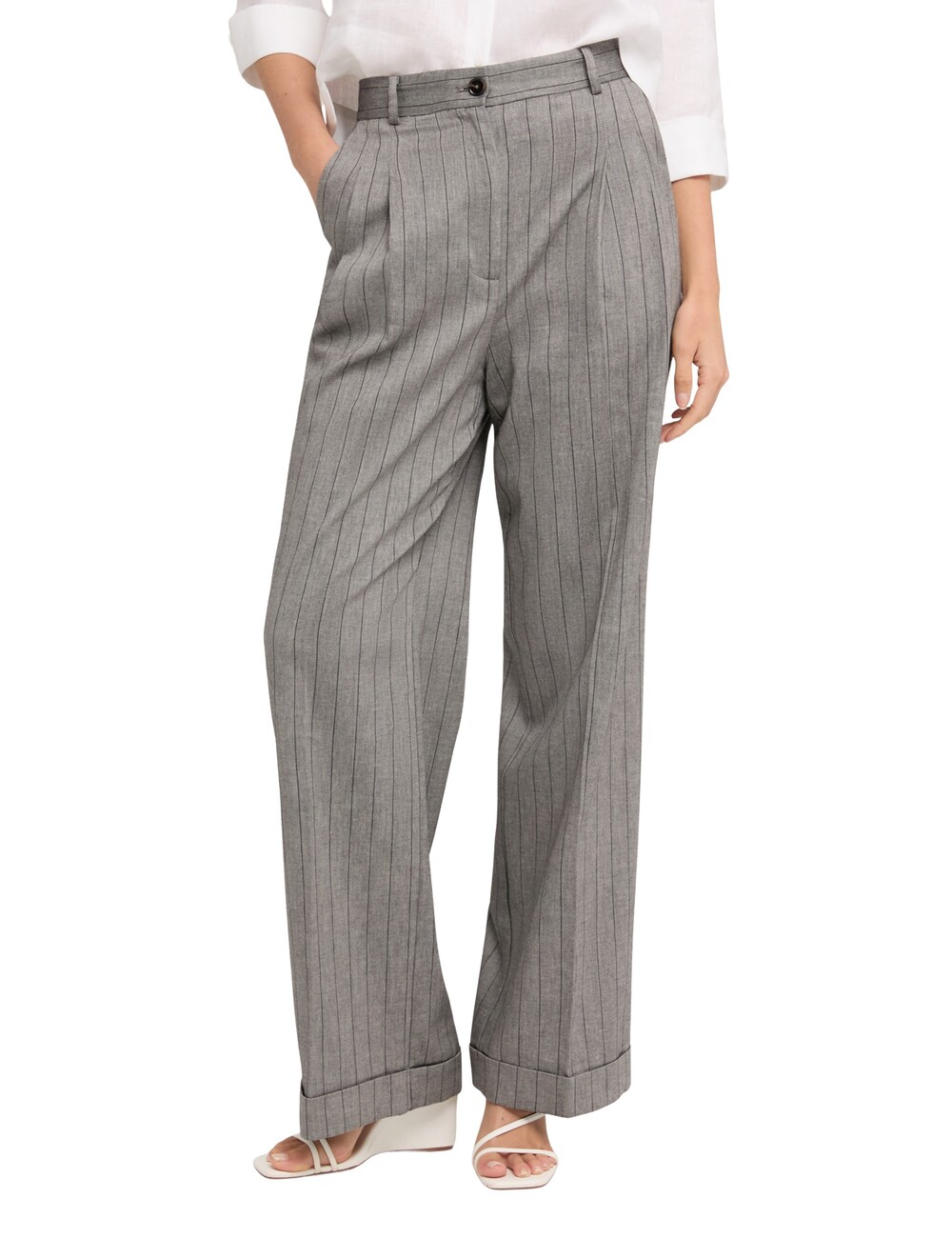 Motivi - Pantalones palazzo de mezcla de lino a rayas