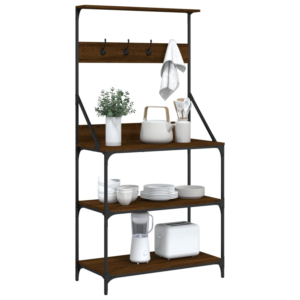 vidaXL Estantería Cocina con Ganchos 4 Niveles Estantes Madera Ingeniería Color Roble Sonoma,  Marrón roble,  Negro y mas