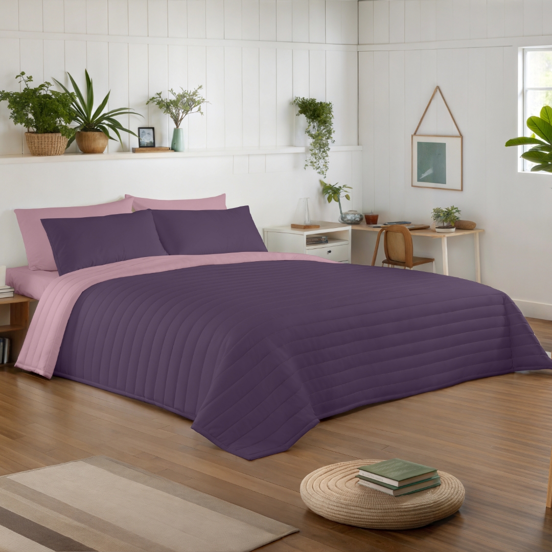 NATURALS - Colcha Bouti Reversible Bicolor - Microfibra Extrasuave - Relleno 100 Gramos (Cama 90/105 - 135/150 - 180) - Cubrecama Acolchado a Líneas - Ideal Primavera y Verano - Fabricado en España