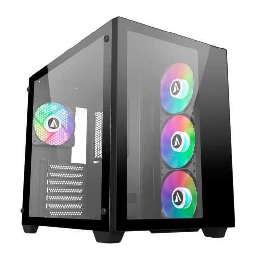 Abysm danube sava 285 bx203 black argb caja torre atx, itx, micro atx - lateral y frontal cristal templado - 3.5” y 2.5” - usb-a, usb-c y audio - 4 ventiladores argb instalados - soporta refrigeracion liquida