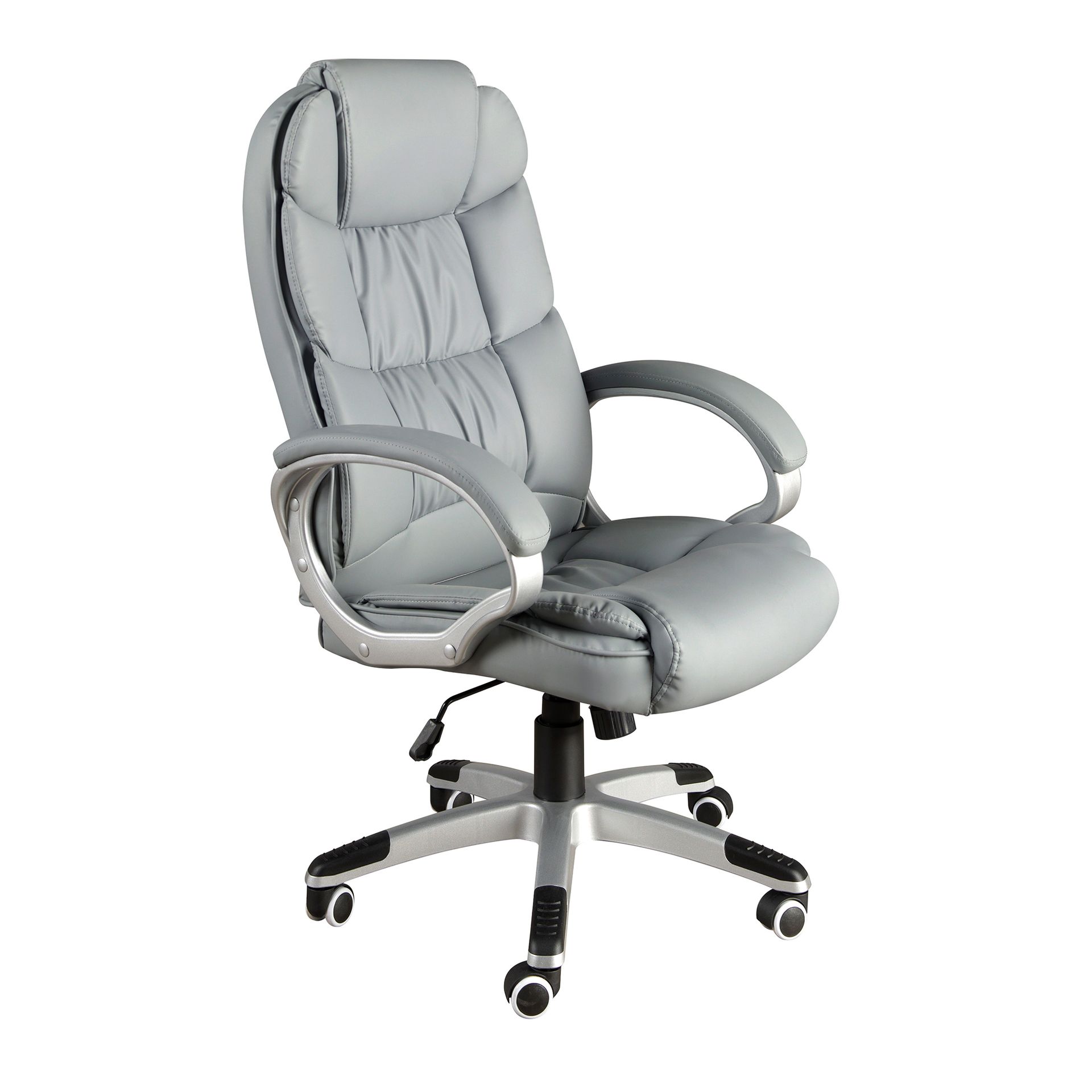 Ángel Cerdá - Silla de Oficina Giratoria 4154 + Asiento y Respaldo Acolchados en Polipiel Gris + Base Metálica con Ruedas + Reposabrazos Tapizados + Diseño Ergonómico y Moderno para Estudio o Teletrabajo
