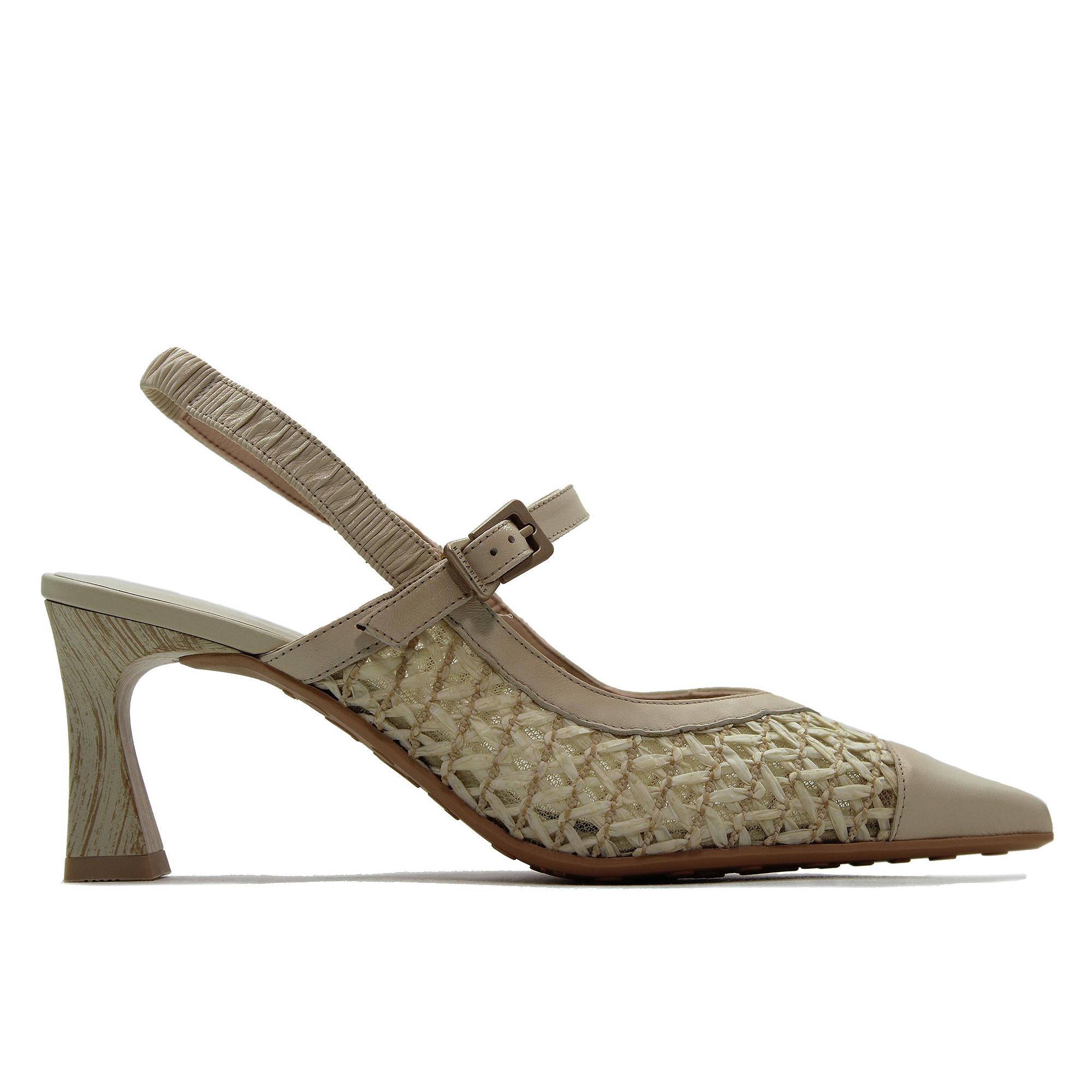 Hispanitas RHV264671 Zapato de piel y cuerda con tacón fino imitación a madera,destalonado,con tira al tobillo,salón para señora