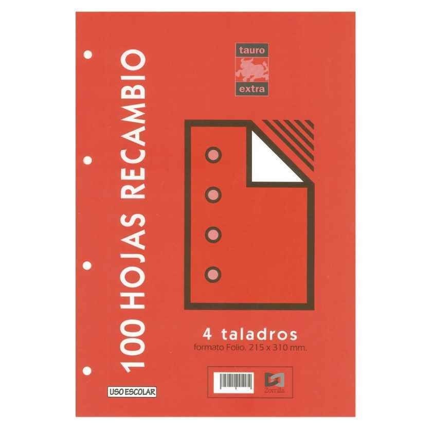 Tauro - TAURO Recambio TAURO Extra Folio 100 Hojas 80 g. 4T Modelo Raya Horizontal x2 unidades