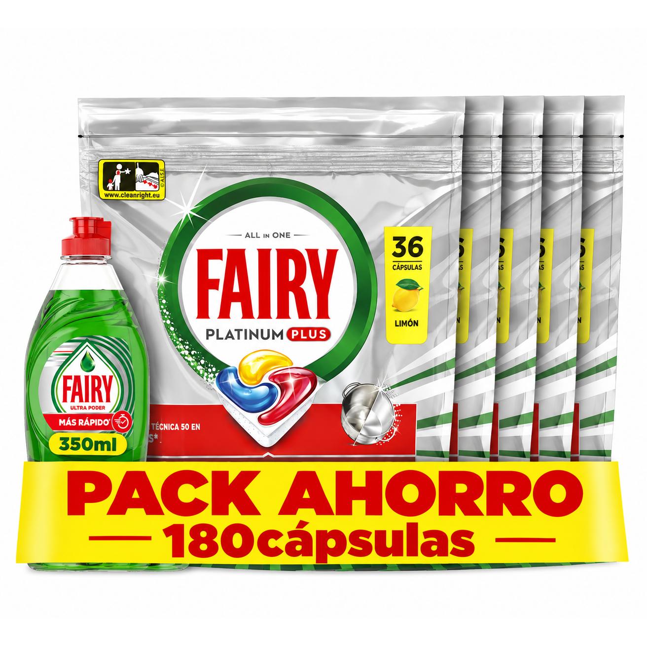 Fairy Lavavajillas Maquina Platinum Plus 180 cápsulas + Fairy Lavavajillas Mano Ultra Poder 350ml