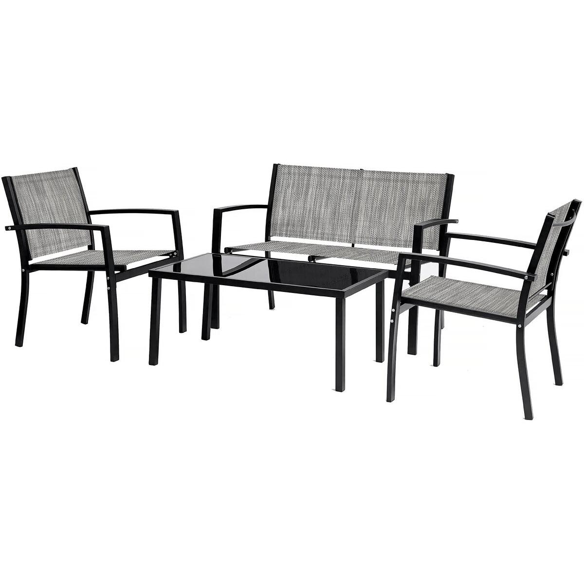 Habitat y Jardin - Conjunto de muebles bajos de jardín "Lino" - 4 plazas - Gris