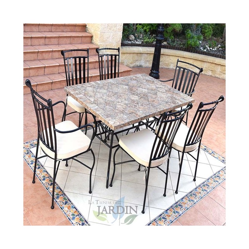 SUINGA Conjunto de Jardín Córdoba con Mesa y Sillas | Mobiliario de Exterior con Acabado Mármol | Diseño Sofisticado