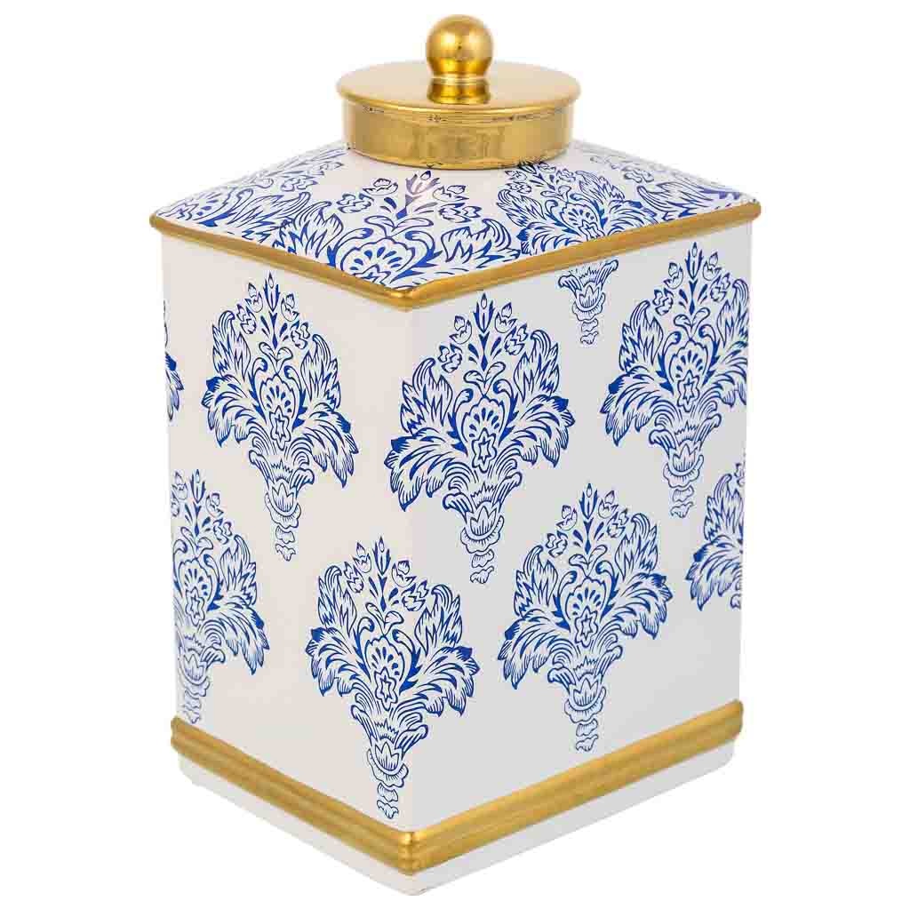 Wonderlust Deco - Jarrón de cerámica  blanco y azul, 15,5x12,5x26h cm Azul 15.5x12.5x26h cm