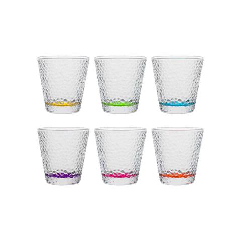 Vivalto - STARLEY-Vivalto Pack de 6 Vasos de Cristal con Base Coloreada, 285 ml, Aprox ø9,29x9,29cm, Ideal para Agua, Refrescos, Cerveza