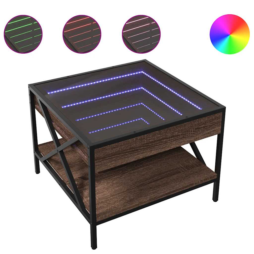 vidaXL Mesa de centro con Infinity LED 50x50x38 cm en color Marrón roble/Roble ahumado/Negro y más | estructura resistente ideal para salón dormitorio o estudio