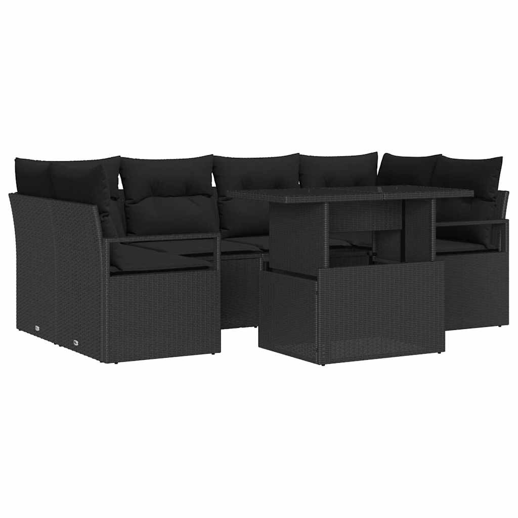 vidaXL Conjunto de sofá de jardín 7 pcs Negro ratán sintético