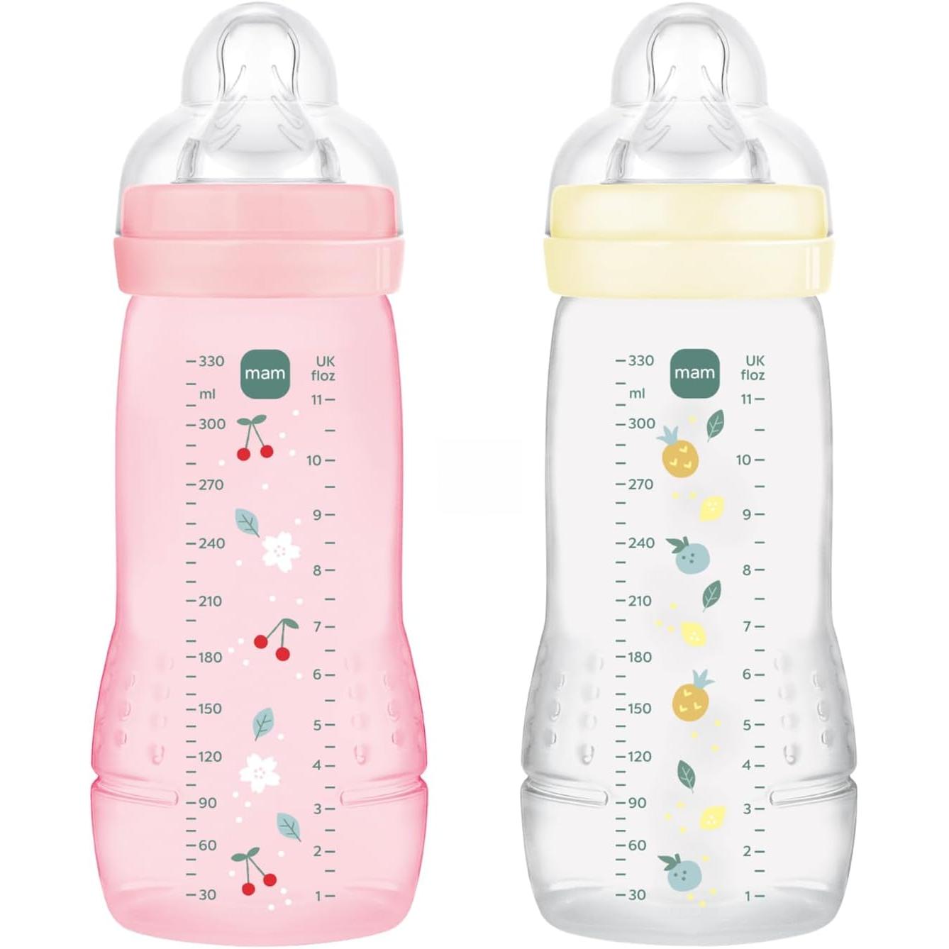 MAM Pack de 2 biberones - Biberón, a partir de 6 Meses, 330ml, con Tetina X Especial Líquidos Espesos de Silicona de Fácil Aceptación, Fácil de Sostener, Fácil de Limpiar, MAM Easy Active, Neutro, Pack de 2ud