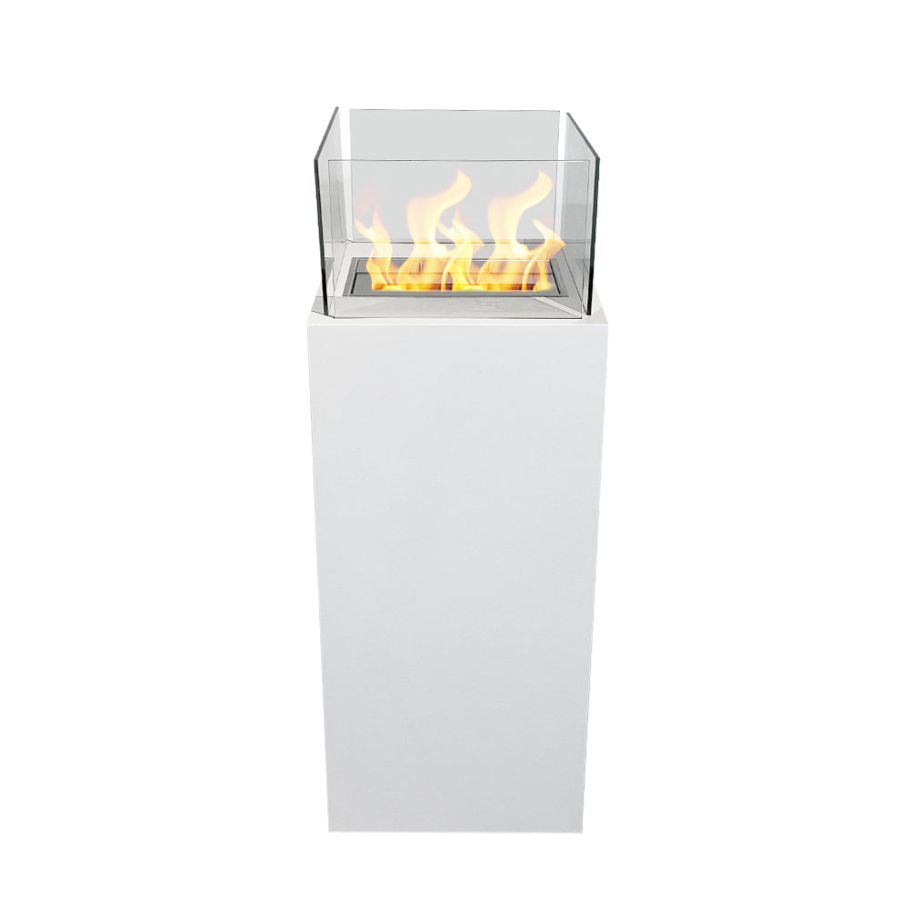 Chimenea de bioetanol de suelo para uso interior y exterior Ischia Blanco 40x40x115