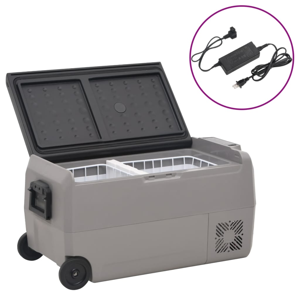 vidaXL Nevera con ruedas y adaptador PP y PE negro y gris nevera de viaje Capacidad 36 L, 50 L