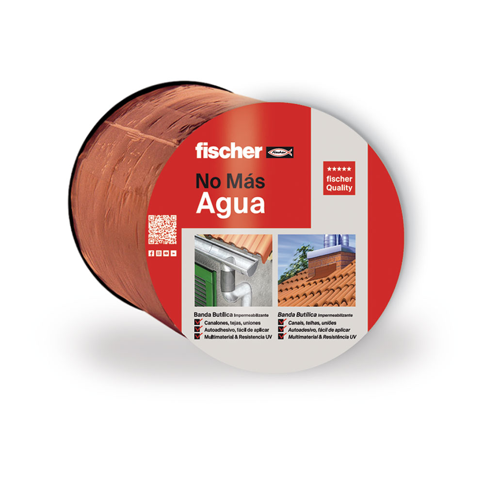 Fischer Banda Butilica 10cm X 10m Terracota 564129 - Cinta de Goma de Butilo Impermeable Autoadhesiva - Para Tejado, Reparar Canalones, Chapas y Desagües - Color Teja