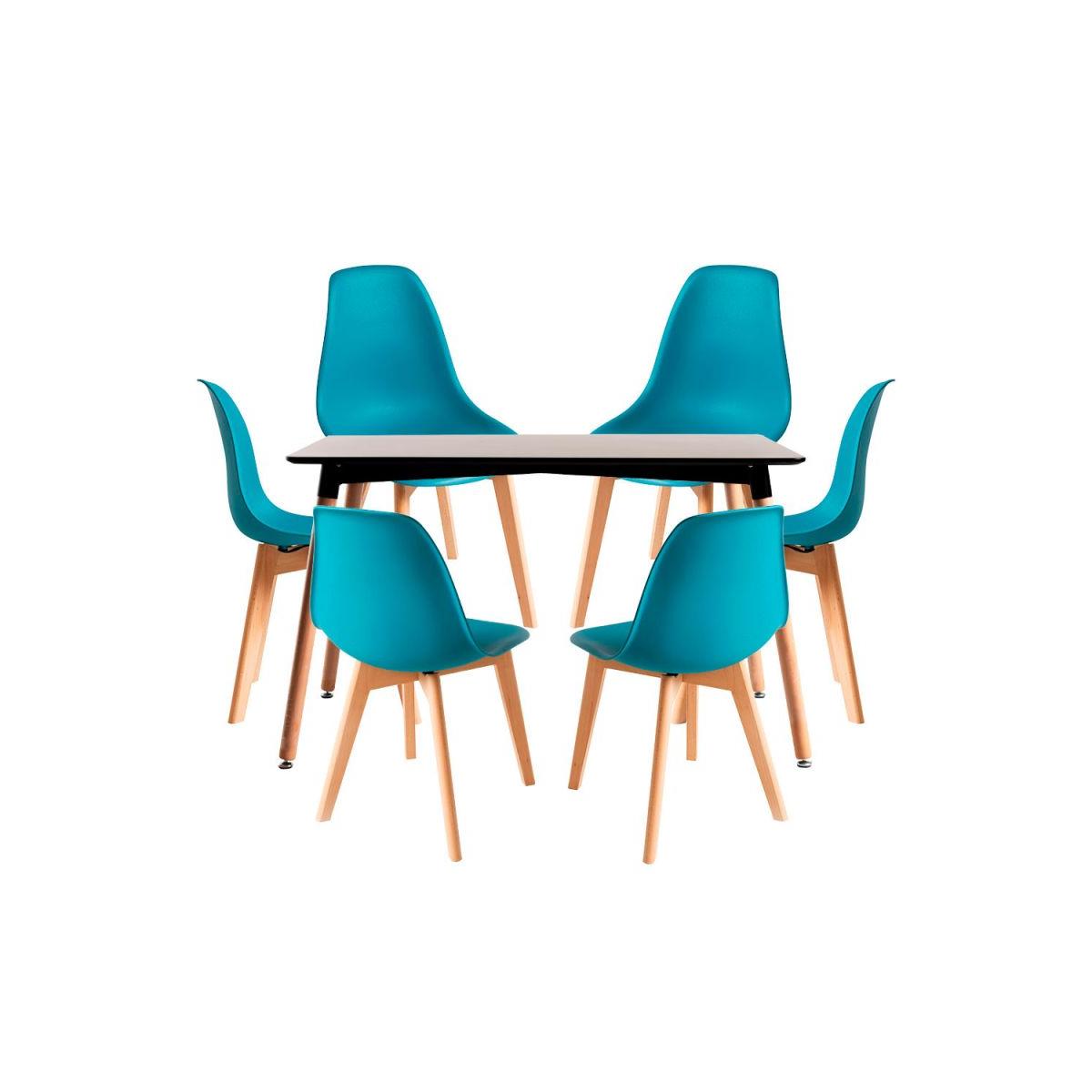 Regalos Miguel - Conjuntos de mesa y sillas - Conjunto Mesa Tower Rectangular 120 x 80 cm Negra y Pack 6 Sillas Kelen - Verde azulado